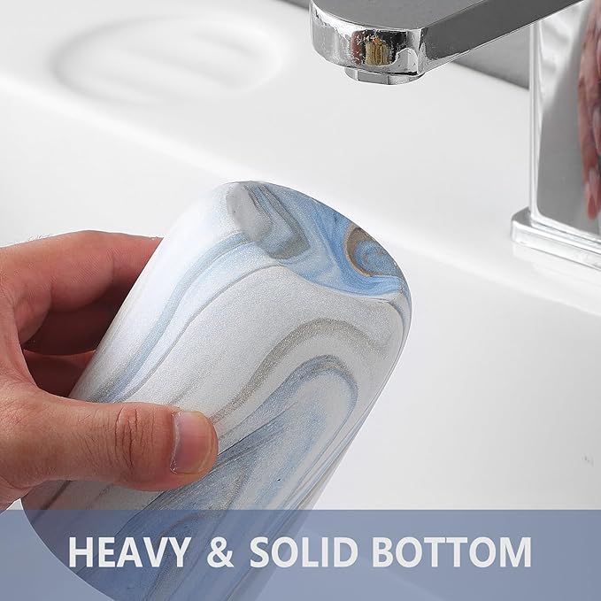 Blue Marble Toothbrush Holders - Ceramic Toothbrush Holders for Bathrooms, Toothbrush Toothpaste Holders, Marble Bathroom Tumbler Cups Reusable Toothbrush Mouthwash Cup, Bathroom Counter Organizer