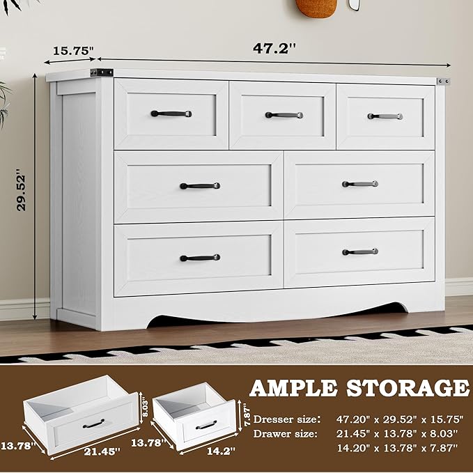 7-Drawer Dresser for Bedroom, Modern Wooden Chest of Drawers with Metal Handles, Anti-Tipping Design, Sturdy and Stable Storage Organizer for Living Room, Entryway, Home Office
