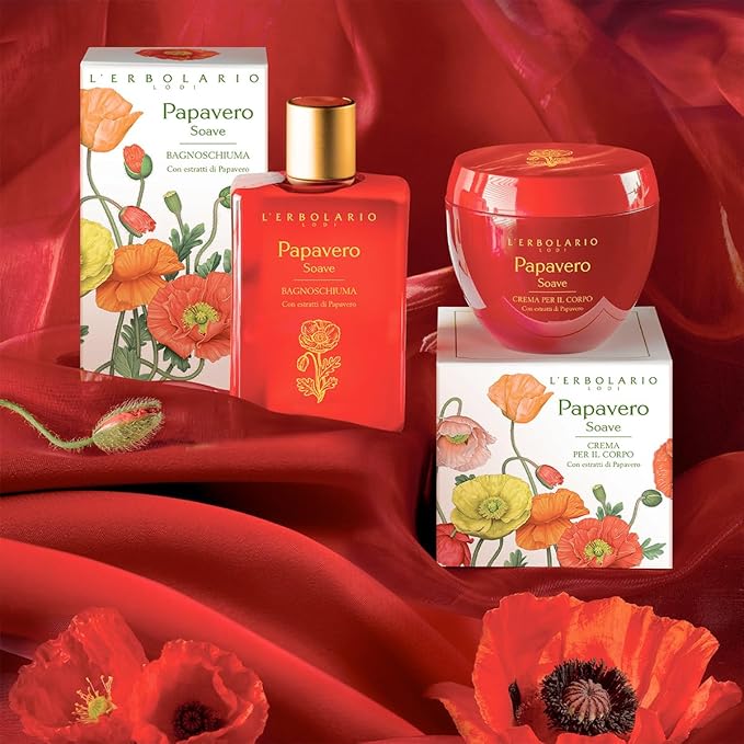 L'Erbolario Shower Gel – Antioxidant and Moisturizing Body Wash – Toning Body Soap for Sensitive Skin - Floral Amber Fragrance - Sweet Poppy - 8.4 oz