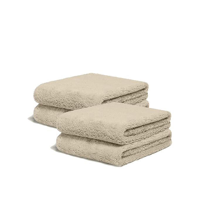 Italic Serene Ultraplush Cotton Washcloth Towel Set, 4 Face Towels, Sand, Soft & Absorbent, 800GSM, 100% Cotton, Heavy Duty, Resort Grade Towels (Sand)