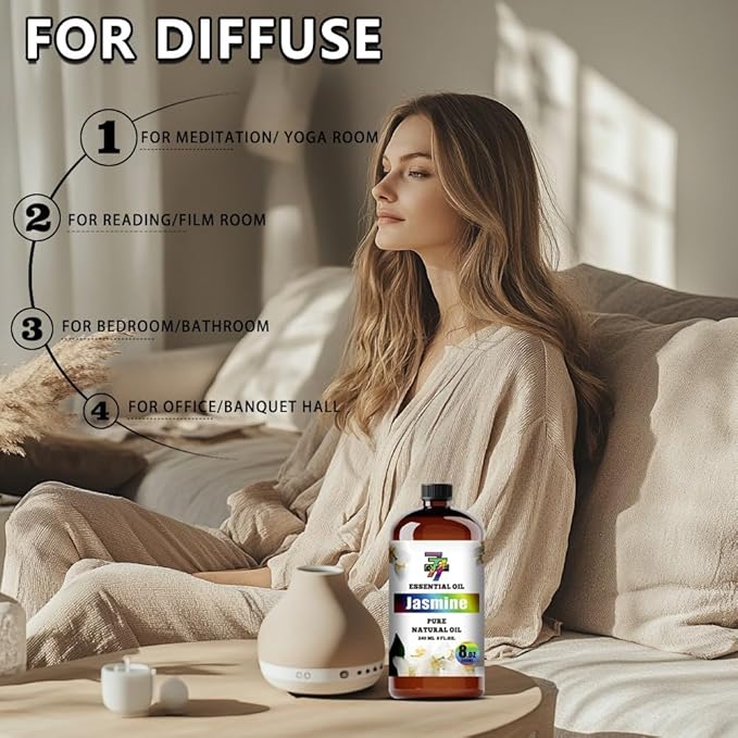 Jasmine Essential Oil (8 oz / 240 ml) – Jasmine Oils for diffusers, humidifiers, Home Baths, Cleaning Products, Yoga, DIY Soaps and DIY Scented Candles