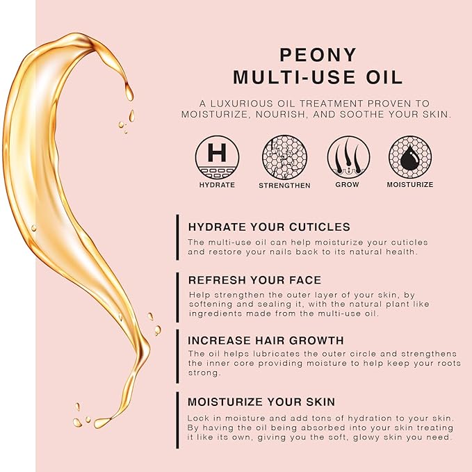 BEAUTE DE PROVENCE Peony Multi-Use Oil for Face, Body and Hair - Organic Blend of Apricot, Vitamin E Sweet Almond Oil for Dry Skin, Rose Petals & Bergamot Essential Oil - 4 Fl Oz