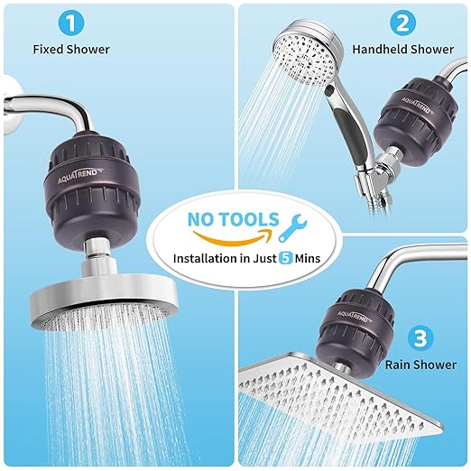 25 Stage Shower Head Filter for Hard Water, Shower Water Filter for Removing Chlorine and Fluoride, High Output Hard Water Shower Filter Improves on Skin Hair Nails, Bronze