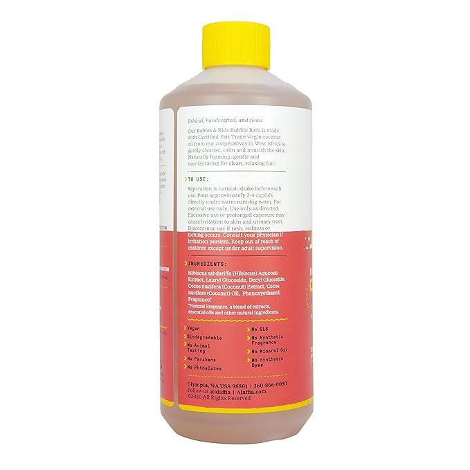 Alaffia Babies and Kids Bubble Bath, Gentle Bath Essentials for Delicate Skin, Plant-Based Formula That is Paraben & Sulfate-Free, Vegan, Calming with Long-Lasting Bubbles, Coconut Strawberry 16 Fl Oz
