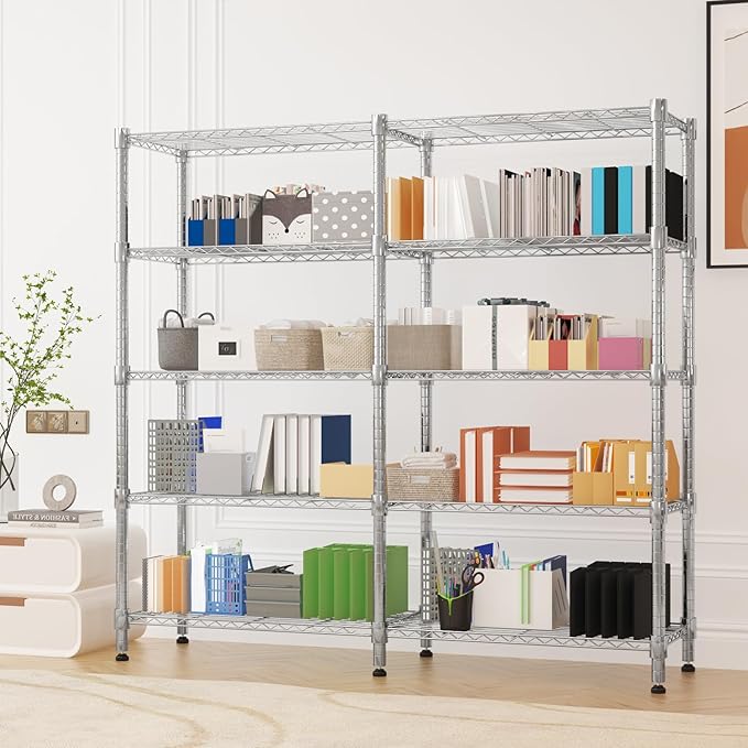Homdox 5 Tier Storage Shelves, Heavy Duty Wire Shelving Unit, Adjustable Metal Shelves for Storage, Garage Rack Pantry Shelves Kitchen Shelving, 14"x60"x72", Silver Gray