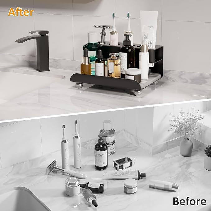 Quick Dry Electric Toothbrush Holder 4 Slots Metal Bathroom Counter Organizer for Toothpaste Razor Mouthwash, Black