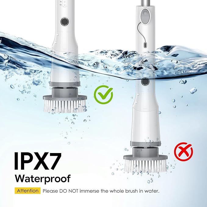 Electric Spin Scrubber, 2025 New Cordless Cleaning Brush, Shower Cleaning Brush with 7 Replaceable Brush Heads, Power Scrubber 3 Adjustable Speeds, Detachable Long Handle & IPX7 Waterproof