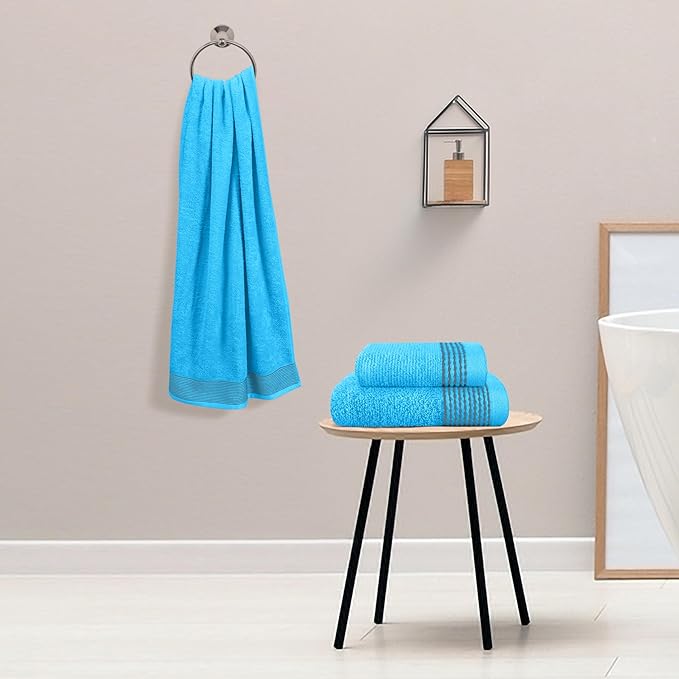 Belizzi Home Ultra Soft 3 Pack Cotton Towel Set, Contains a Bath Towel 28x55 inch, a Hand Towel 16x24 inch & a Wash Coth 12x12 inch, Ideal Everyday use, Compact & Lightweight -Turquoise Blue