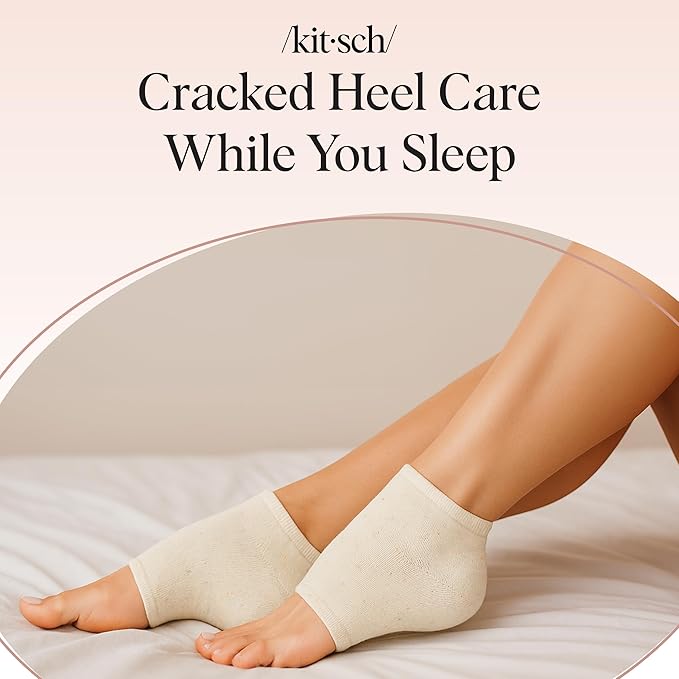 Kitsch Moisturizing Socks for Cracked Heel Treatment – Reusable Spa Socks for Women & Men with Insulated Gel Lining - Overnight Heel Socks for Dry Cracked Feet, Hydrating, Open-Toe Design - 1 Pair