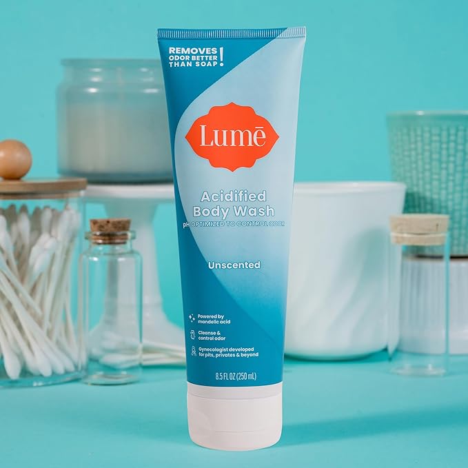Lume Acidified Body Wash - 24 Hour Odor Control - Removes Odor Better than Soap - Moisturizing Formula - Formulated Without SLS or Parabens - OB/GYN Developed - 8.5 ounce (Pack of 2) (Unscented)