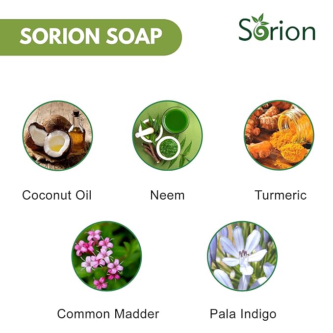 Sorion Soap for Face and Body - Bar Soap to Smooth and Comfort Dry, Itchy, Flaky Skin with Coconut Oil, Turmeric, Pala Indigo Essential Oils Soap Bar