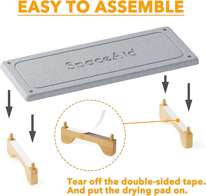 SpaceAid DryingNeat Sink Organizer, Instant Dry Sink Caddy Organizers, Kitchen Sponge Soap Holder Dispenser, Countertop Fast Drying Rack (Bamboo Feet, Gray)