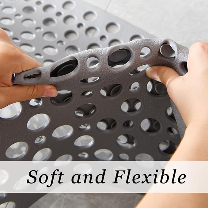 Non Slip Large Shower Mat 35.4"*23.6", TPE Bath Mats for Inside Outside Shower,Extra Large Bathtub Mat with Suction Cups and Big Drain Holes