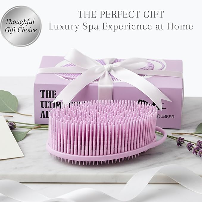 Silver Infused Exfoliating Body Scrubber - Textured Back Scrubber Shower Brush - Avilana Advanced Material Bath Tool Dual Sided - Gentle Smoothing Rough Skin - Premium Gift Women Men