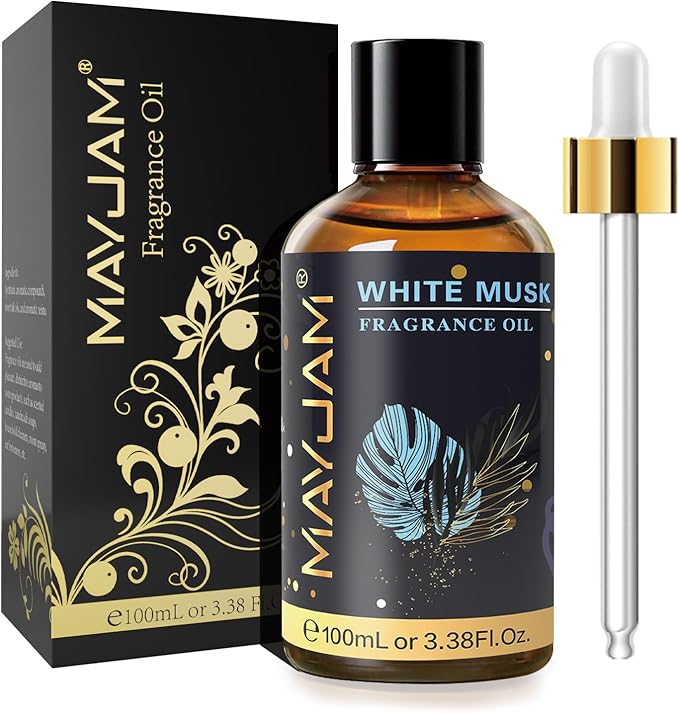 MAYJAM 100ML/3.38FL.OZ White Musk Fragrance Oils with Glass Dropper, Essential Oils for Diffusers for Home, Long Lasting Scented Oils for Diffusers Soap Candle Making