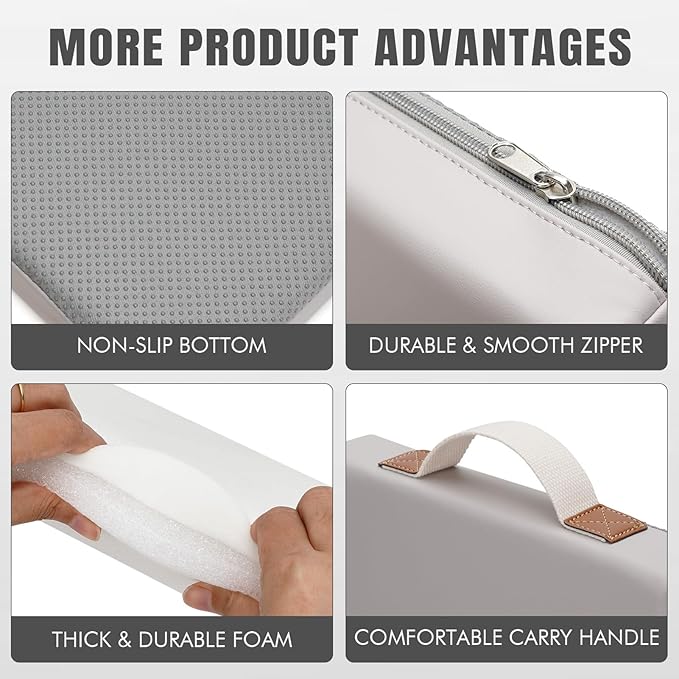 HappyPicnic Waterproof Garden Kneeling Pad - 2" Thick Soft Foam Kneeling Mat for Gardeners with Handle & Removable Cover, Knee Support for Bathing, Grey