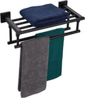 KOKOSIRI Bath Towel Rack with Double Towel Bars 16-Inch Bathroom Towel Shelves Towel Holder Wall Mounted Stainless Steel, Matte Black, B6005BK-L16