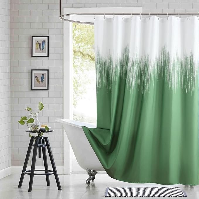 90 Inch Fabric Shower Curtain, Extra Long Green and White Ombre Shower Curtains for Bathroom, 72" W x 90" H