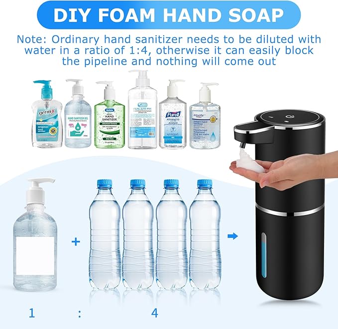 2 Pack Automatic Soap Dispensers,12.8oz/380ml USB Touchless Automatic Foaming Soap Dispenser,Rechargeabled Wall Mounted Smart Soap Dispenser for Bathroom Kitchen Dish Soap(Black)