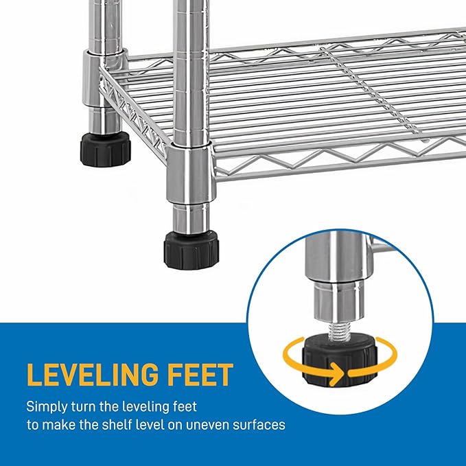 6 Tier Storage Racks Shelving, Heavy Steel Pantry Shelves, Adjustable Wire Shelving Rack, Suitable for Garage, Kitchens, Offices, 13.4" W x 13.4" D x 63" H, Silver