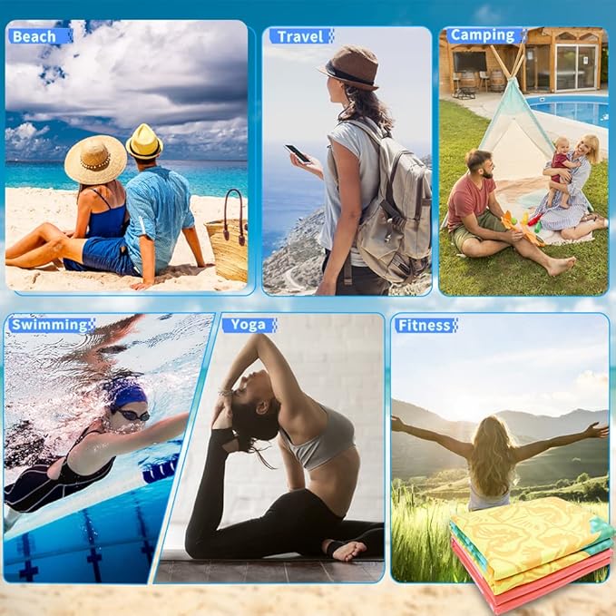 2 Pack Microfiber Lightweight Beach Towel 71"x32" Oversized Extra Large Thin Sand Free Towels Travel Swim Pool Yoga Gym Camping for Adults Women Men Beach Essentials Accessories Vacation Gift