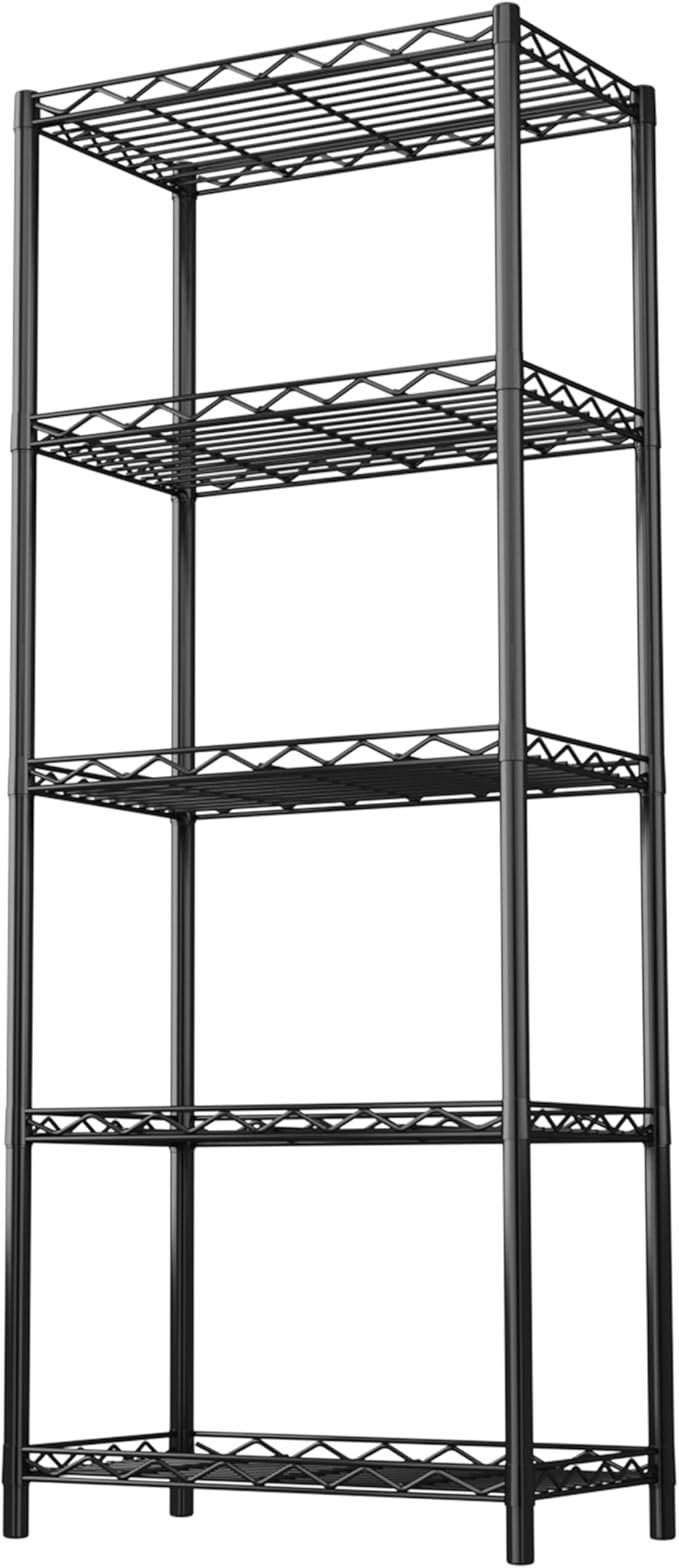 HOMEFORT 5-Tier Wire Shelving 5 Shelves Unit Metal Storage Rack Durable Organizer Perfect for Pantry Closet Kitchen Laundry Organization in Black