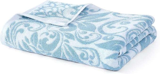 Modern Threads Trefoil Filigree 6-Piece 100% Cotton Towel Set – Reversible Yarn Dyed Jacquard – Includes 2 Bath Towels, 2 Hand Towels, 2 Washcloths – Absorbent, Quick Dry, Soft & Durable – Sky Blue