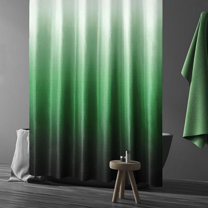 Gibelle Emerald Green Shower Curtain, Ombre Shower Curtains for Bathroom, Waffle Weave Textured Fabric Shower Curtain Set with Hooks, Water Repellent and Machine Washable, 72 x 72