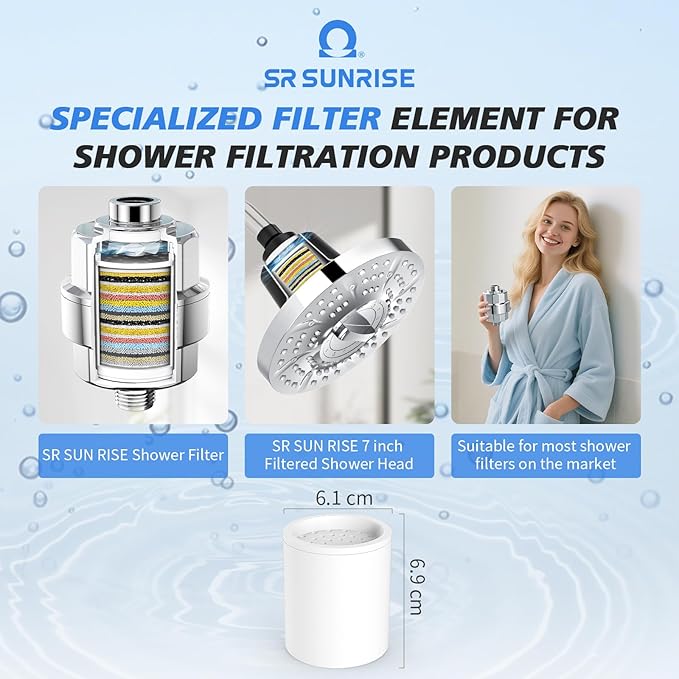 SR SUN RISE 20-Stages Shower Filter Replacement Cartridges - Universal Fit for Most Shower Head Filters, Reduces Chlorine & Chemicals, pH Balanced Water for Soft Skin & Healthy Hair（4-Pack）