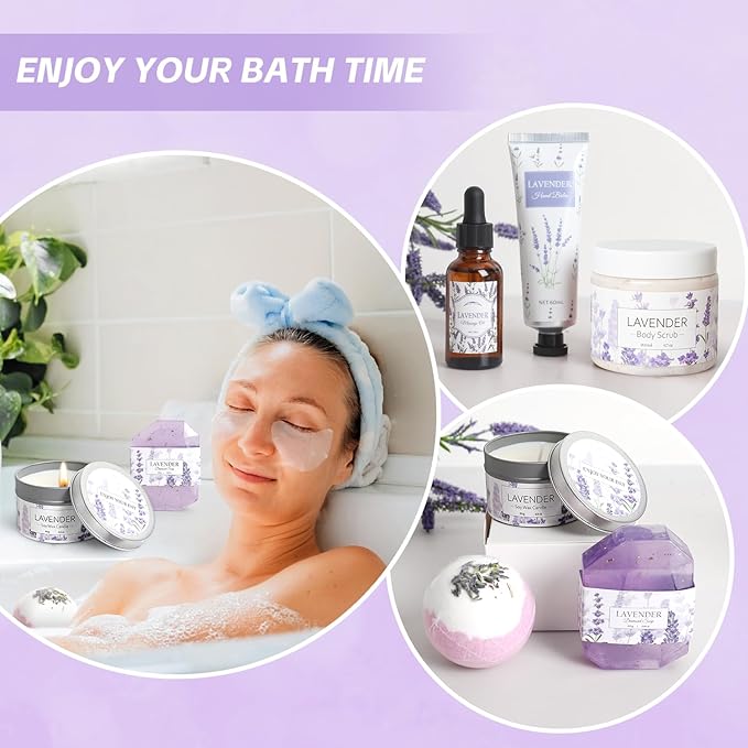 Lavender Spa Gifts Set, 11 Pcs Bath Gift Set for Women, Relaxing Spa Gifts, Home Spa Products, Birthday Gifts for Women Valentine's Day