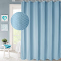 AooHome Extra Long 75 Inch Shower Curtain, Fabric Bathroom Curtain Waffle Weave Plaid Design with Hooks, Weighted Hem, Heavy Duty, Water Repellent, Light Blue