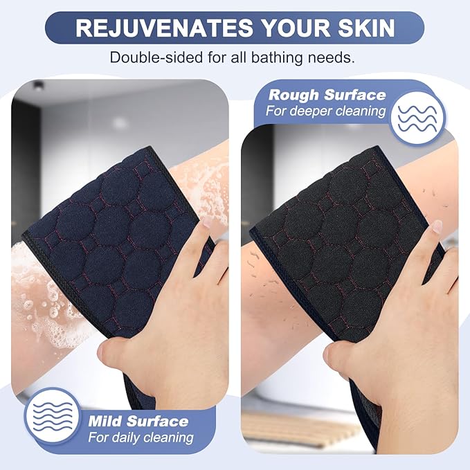 Exfoliating Back Scrubber with Handles, 39 Inch Double-Sided Back Exfoliator Body Scrub Towel, Exfoliating Washcloth Bath Tool for Use in Shower, Back Washer to Deep Clean Your Skin for Men & Women