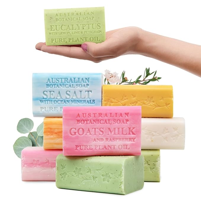 Australian Botanical Soap, 6.6 OZ, Triple Milled Bars with Pure Plant Oil, Natural Soap Base, Enriched with Organic Shea Butter, for Men, Women, All Skin Types, Variety Pack of 8, Packaging May Vary
