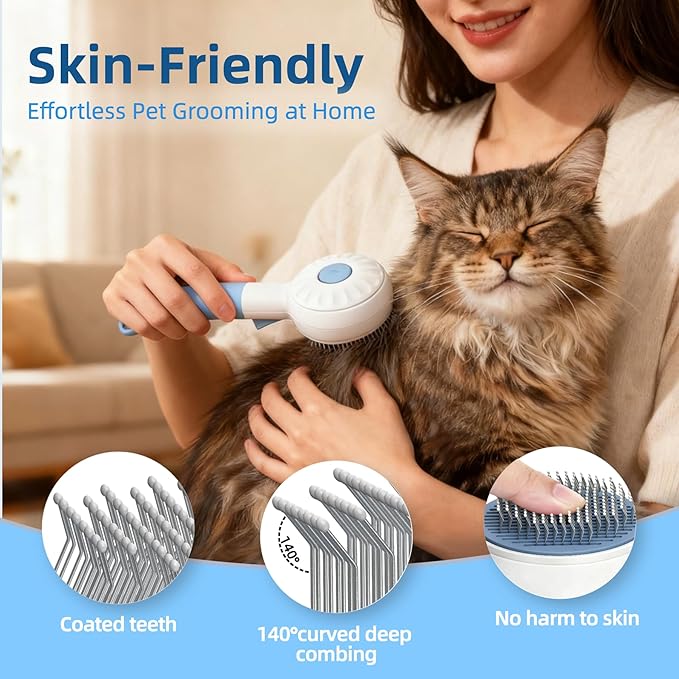 Cat Steam Brush for Shedding & Grooming - 3-in-1 Electric Spray Pet Hair Brush with Massage Function - Anti-Static Water Spray Comb for Tangled Hair, Rechargeable Grooming Tool for Cats & Dogs (Blue)