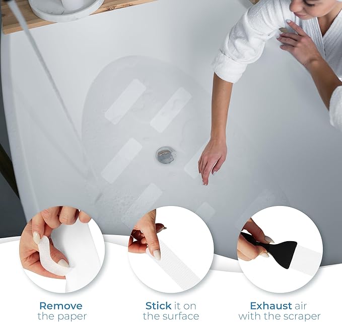 Anti Slip Shower Stickers 24 PCS, White Non-Slip Shower Strips for Adults, Premium Adhesive Bath Tub Stickers