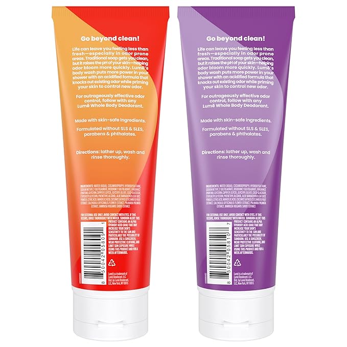 Lume Acidified Body Wash - 24 Hour Odor Control - Removes Odor Better than Soap - Formulated Without SLS or Parabens - OB/GYN Developed - 8.5 ounce (Pack of 2) (Clean Tangerine & Lavender Sage)