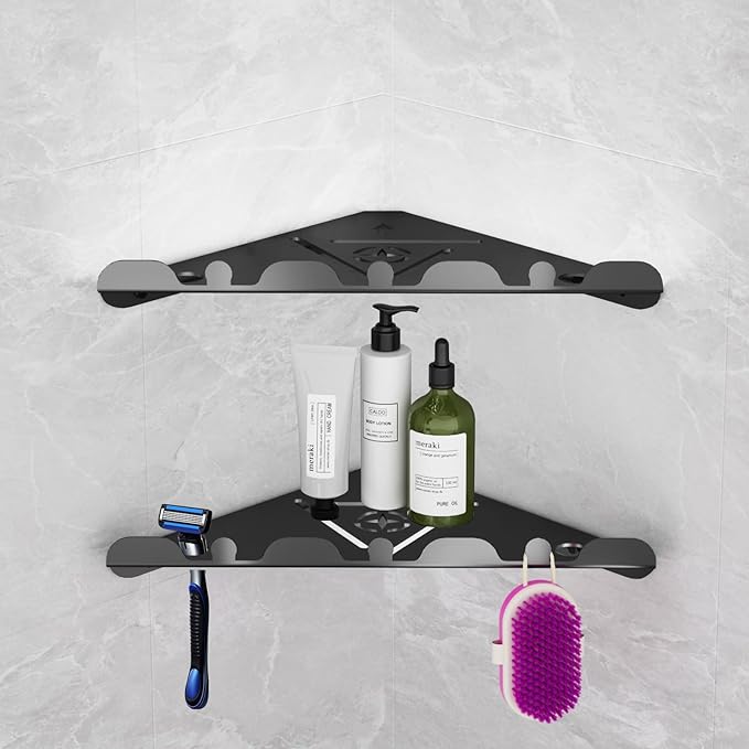 2 Pack Corner Shower Shelf, 10" 304 Stainless Steel Modern Corner Shower Shelf for Inside Shower, Heavy Duty Shower Caddy Organizer with Razor Hole, Drilling Installation (Black, 10")
