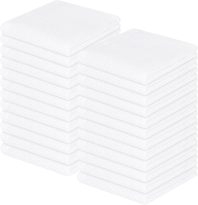 Homaxy 100% Cotton Waffle Weave Kitchen Dish Cloths, Ultra Soft Absorbent Quick Drying Dish Towels, 12 x 12 Inches, 24-Pack, White