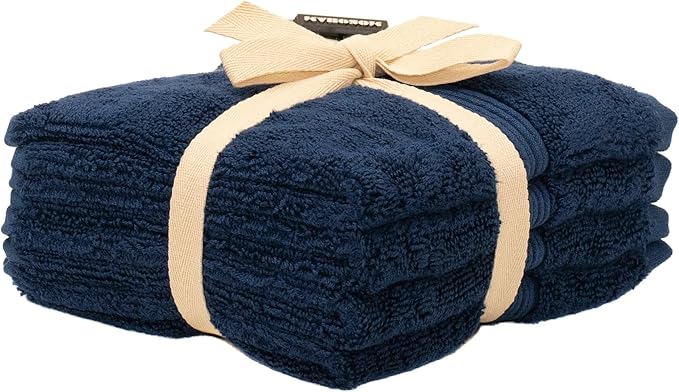 Mosobam Luxury Turkish Towels Set of 4 Washcloths 13X13 Navy Blue 700 GSM Bamboo Viscose & Aegean Turkish Combed Cotton