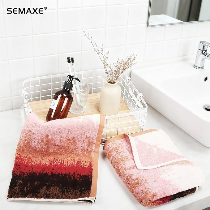 SEMAXE Hand Towels for Bathroom, 100% Cotton Towels with Hanging Loops, Soft and Absorbent, 4 Pack Hand Towel Set for Gym, Shower, Hotel, Spa and Kitchen, Colorful Towel - Sunset Collection