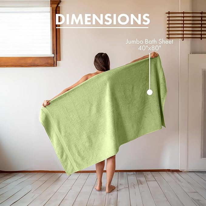 SALBAKOS 100% Turkish Cotton Jumbo Bath Sheet Towel Oversized 40x80 inch | Premium Hotel & Spa Quality, Soft, Absorbent, XL Bath Towels | Made in Turkey (Pack of 1, Green, Jumbo Bath Sheet)