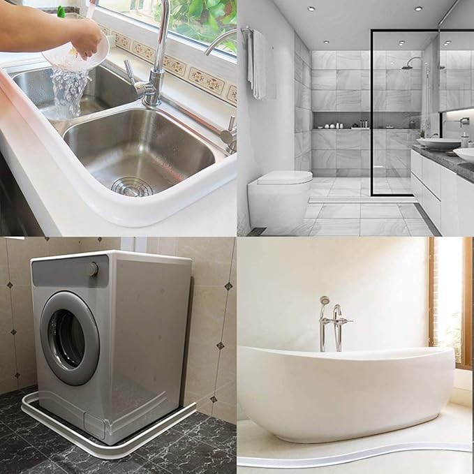 3.5" High Collapsible Shower Threshold Water Dam 78"Shower Water Splash Guard Shower Threshold Barrier Water Stopper To Keep Water In Shower Dry And Wet Bathroom