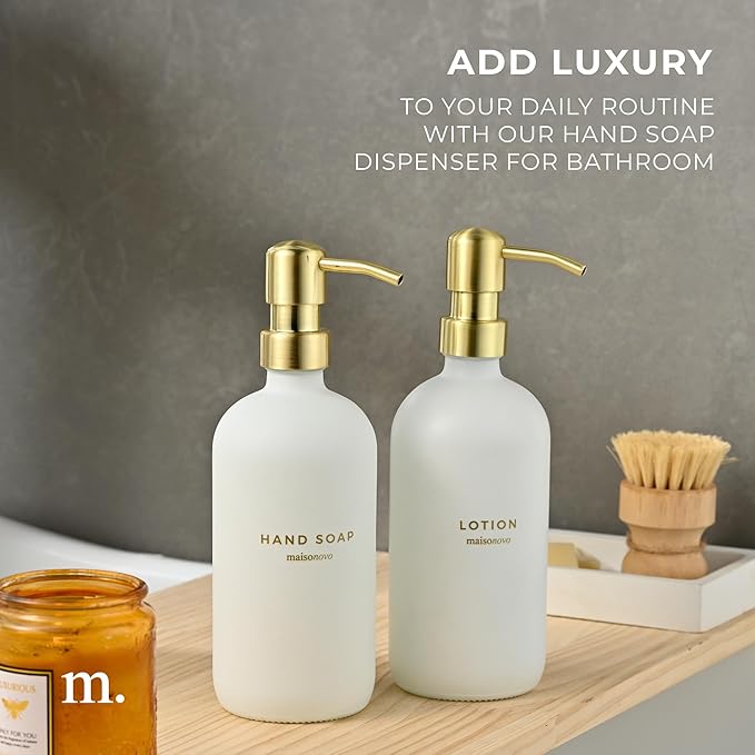 MaisoNovo Soap Dispenser 2-Piece Set | 16.9oz Clear Bottles with Gold Stainless Steel Pumps