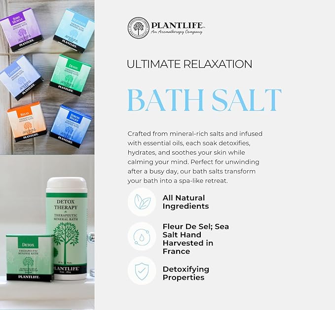 Plantlife Lavender Therapy Bath Salts - Straight from The Plant Natural Aromatherapy Bath Salts - Balance, Calm, and Release Tension in The Body - Made in California 16 oz