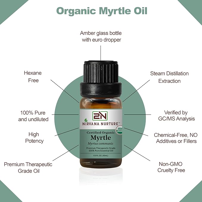 Myrtle Essential Oil USDA Certified Organic, 100% Pure Natural Premium Grade, Undiluted