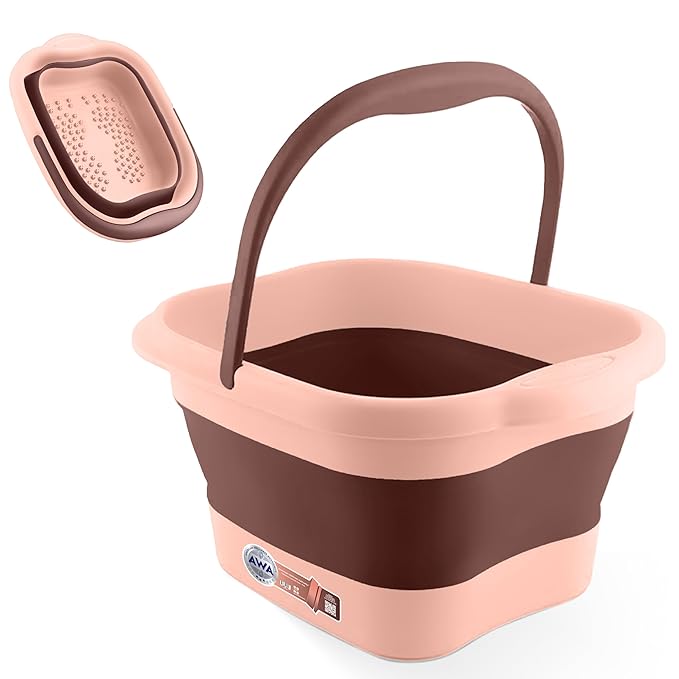 AWA Foot Soaking Tub, Collapsible Foot Bath Soak Tub for Soaking Feet, Pedicure Bowl, Plastic Feet Soaking Tub with Acupressure Massage Points, Foldable Laundry Basket (Pink Foot Tub)