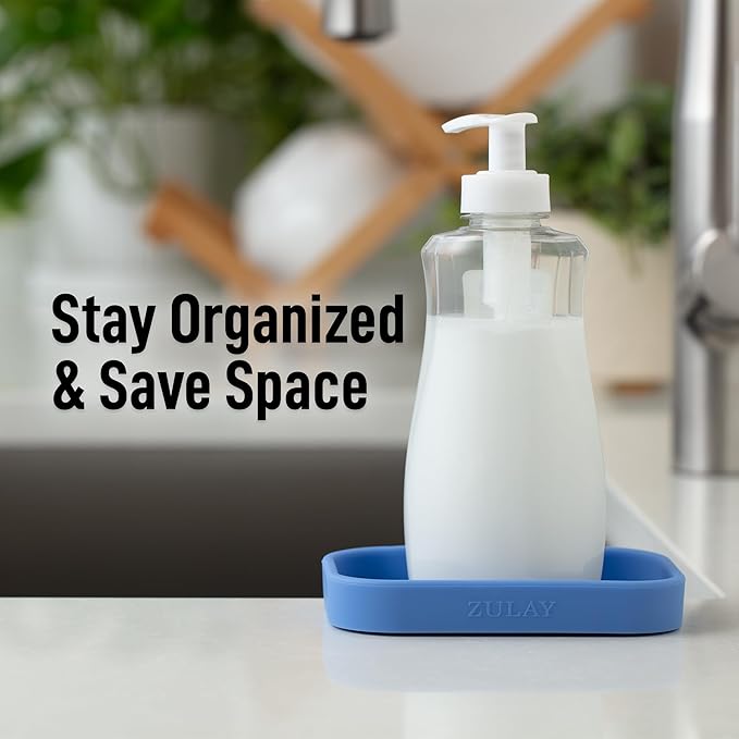 Zulay Kitchen Small Silicone Sponge Holder (4.9x3.3”) – Space-Saving Sink Organizer Tray for Sponge, Soap, Brush & More – Compact Non-Slip Dish for Kitchen & Bathroom (Provence Blue)