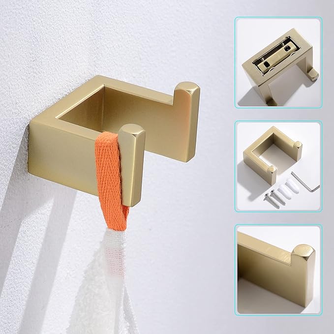 Gold Towel Bar Set 4 Pieces Bathroom Hardware Set Wall Mounted Stainless Steel,Towel Bar+Towel Holder+Towel Hook+Toilet Paper Holder,23.6 inch