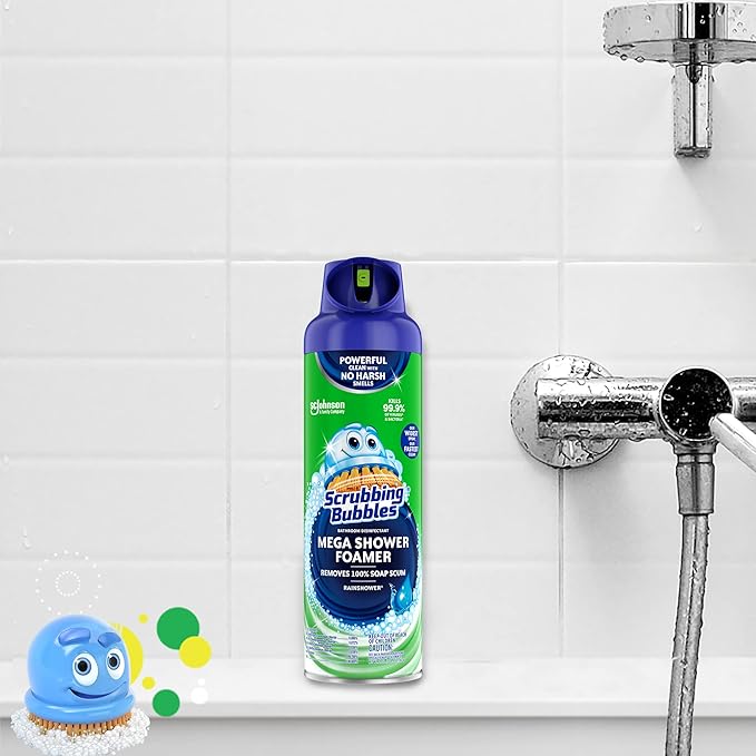 Scrubbing Bubbles Mega Bathroom and Shower Foamer Aerosol, Rainshower Scent, 20oz (Pack of 2)