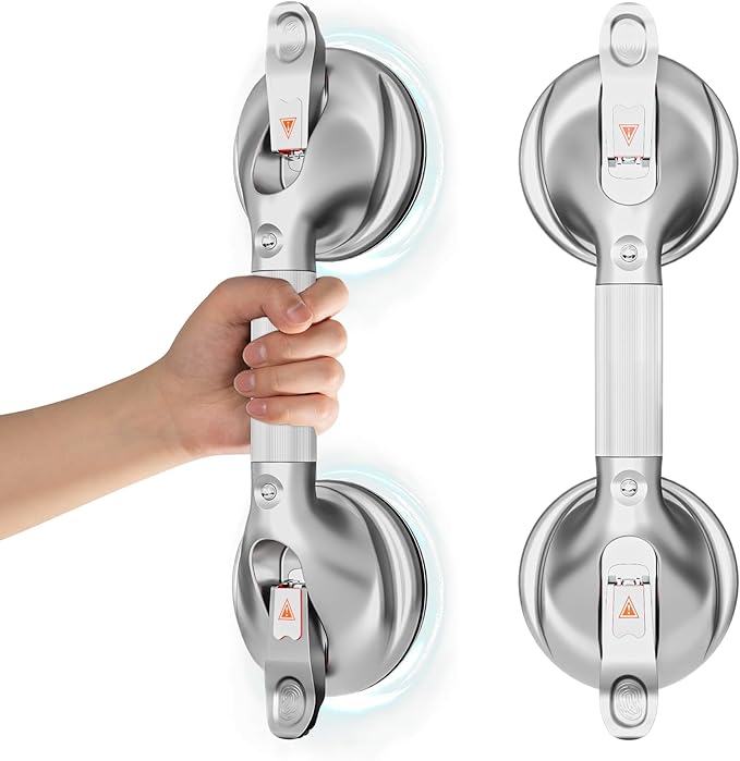 DAILYLIFE Grab Bars for Bathtubs and Showers, 15 inch Shower Handles for Elderly Suction, 300lbs Safety Shower Grab bar for Seniors and Elderly, Silver(1 Pack)